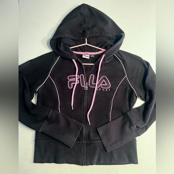 Fila Tops - Vintage Fila Sport Black Hoodie with Pink Details